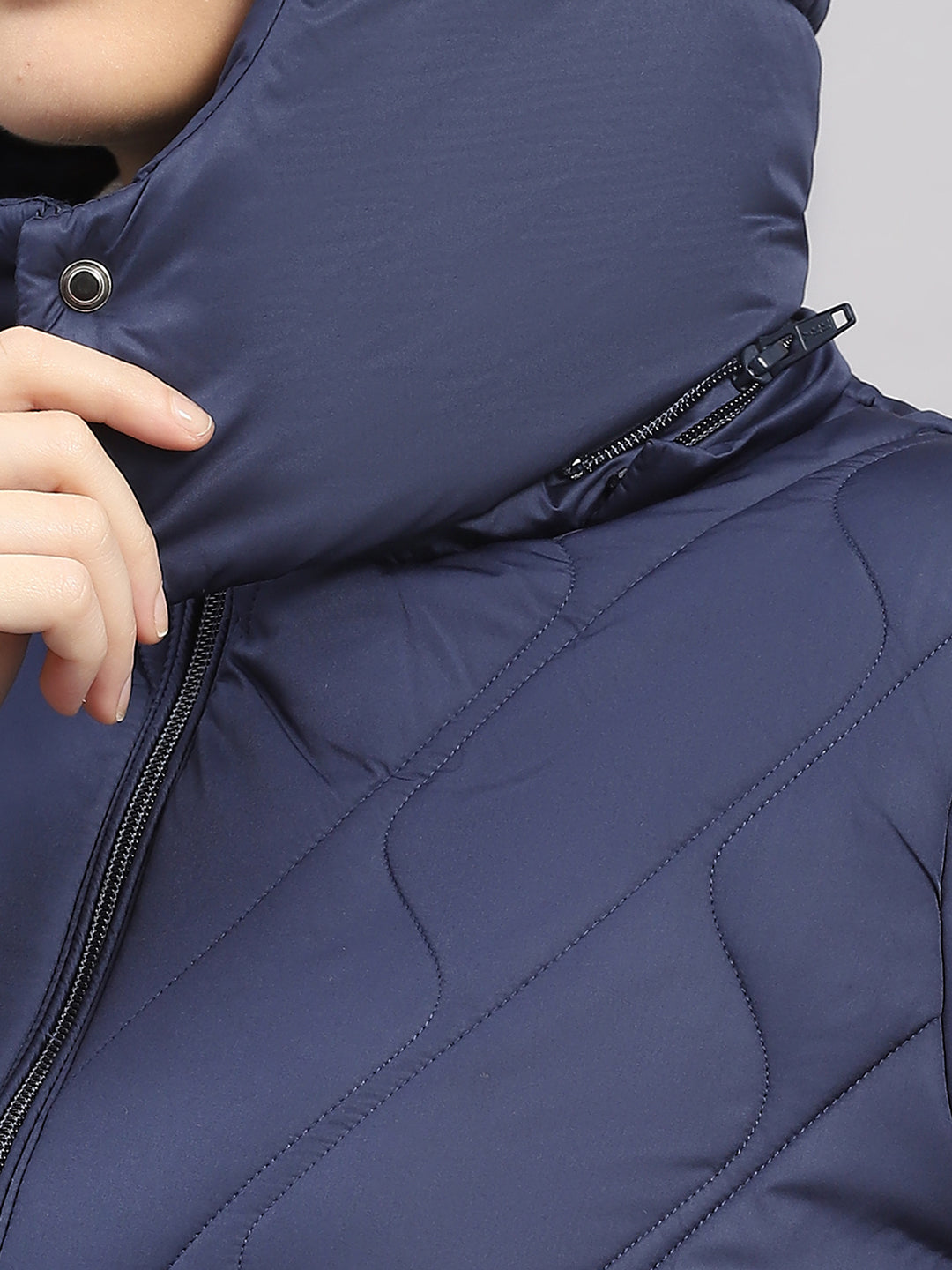 Women Blue Solid Hooded Full Sleeve Jacket