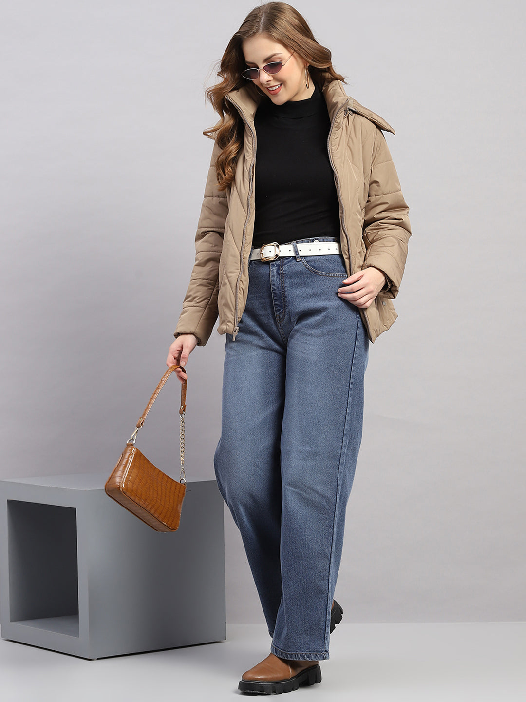 Women Beige Solid Hooded Full Sleeve Jacket