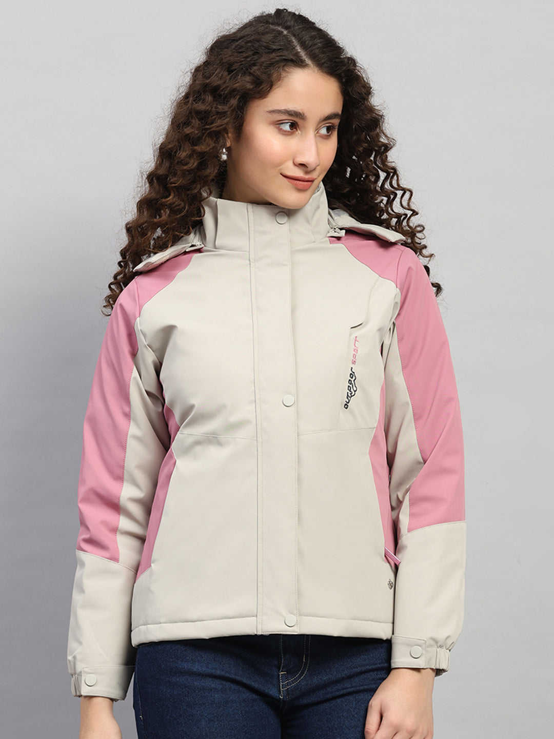 Women Beige Solid Hooded Full Sleeve Jacket