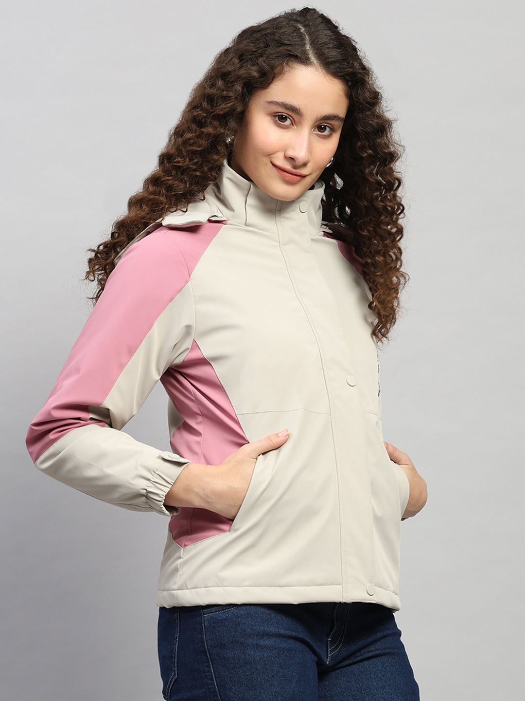 Women Beige Solid Hooded Full Sleeve Jacket