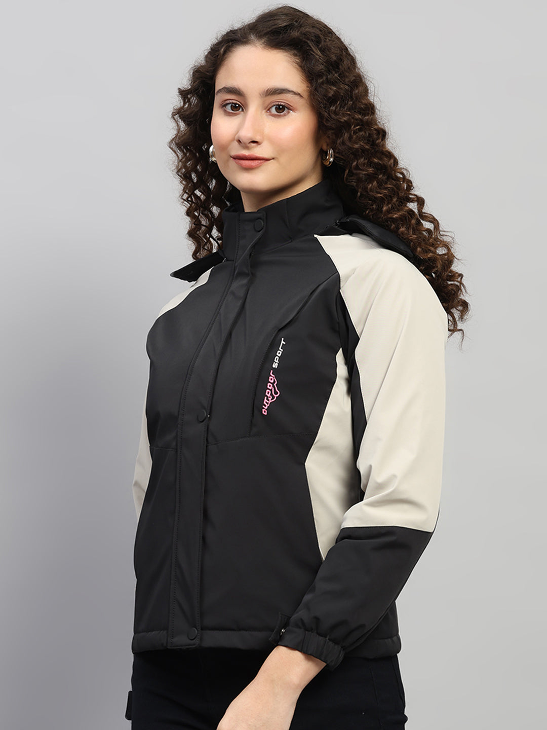 Women Black Solid Hooded Full Sleeve Jacket