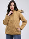 Women Mustard Solid Hooded Full Sleeve Jacket
