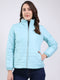 Women Sky Blue Solid Mock Neck Full Sleeve Jacket