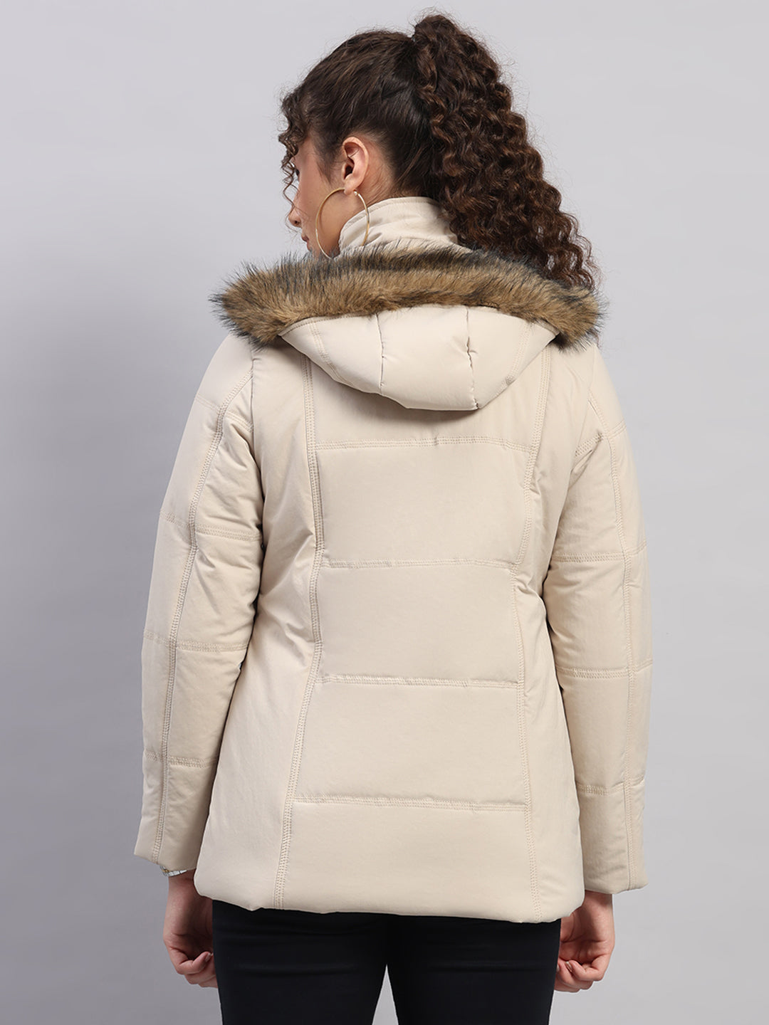 Women Beige Solid Hooded Full Sleeve Jacket