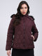 Women Burgundy Solid Hooded USB Intelligent Heating Jacket