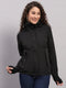 Women Black Solid Hooded Full Sleeve Jacket