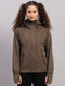 Women Brown Solid Hooded Full Sleeve Jacket