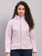Women Pink Solid Collar Full Sleeve Jacket with Inbuilt Earphones
