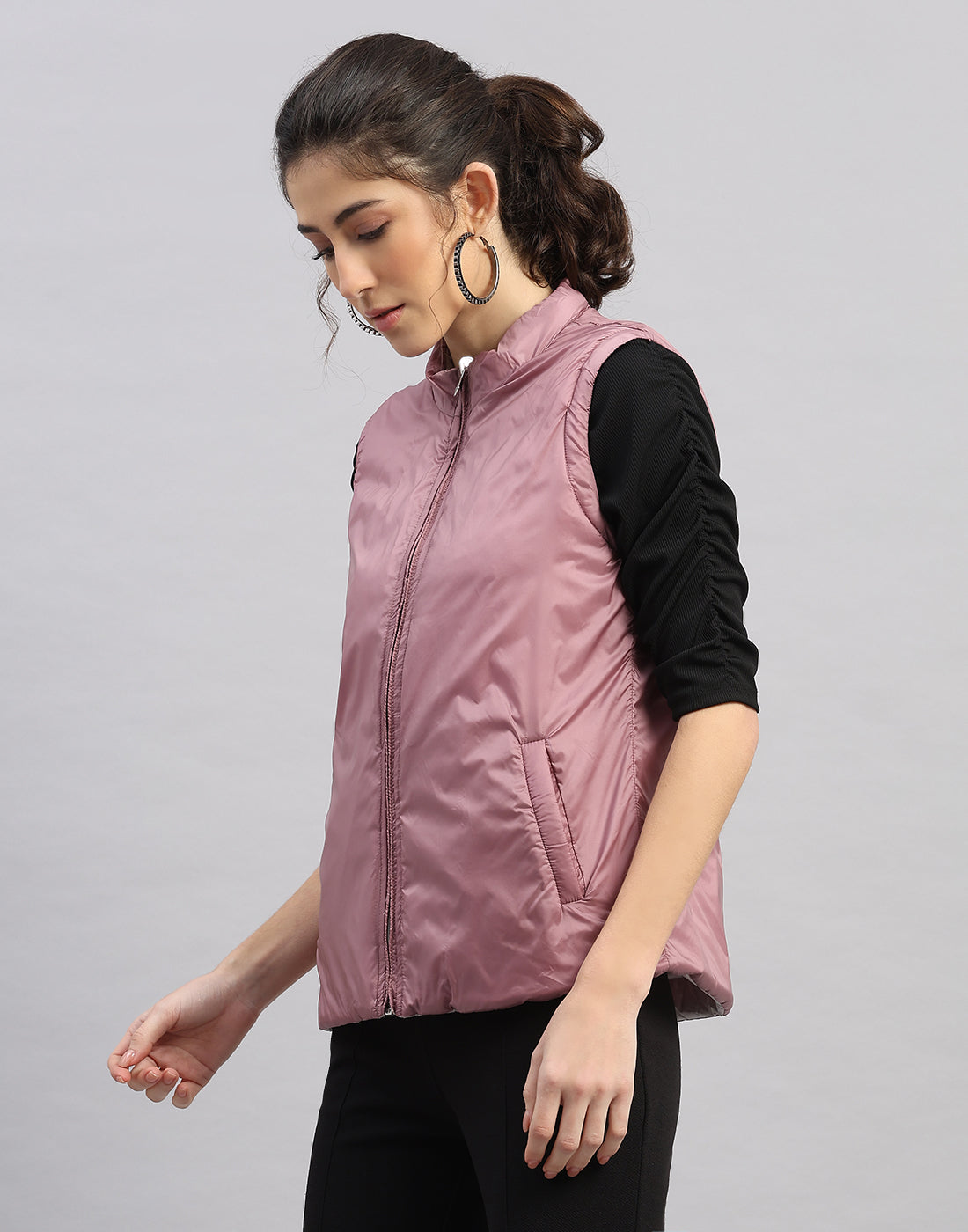 Women Navy Blue Solid Hooded Full Sleeve Jacket