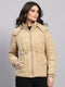 Women Beige Printed Hooded Full Sleeve Jacket (-10° Protection)