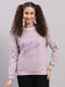 Women Purple Printed Round Neck Full Sleeve Sweatshirt