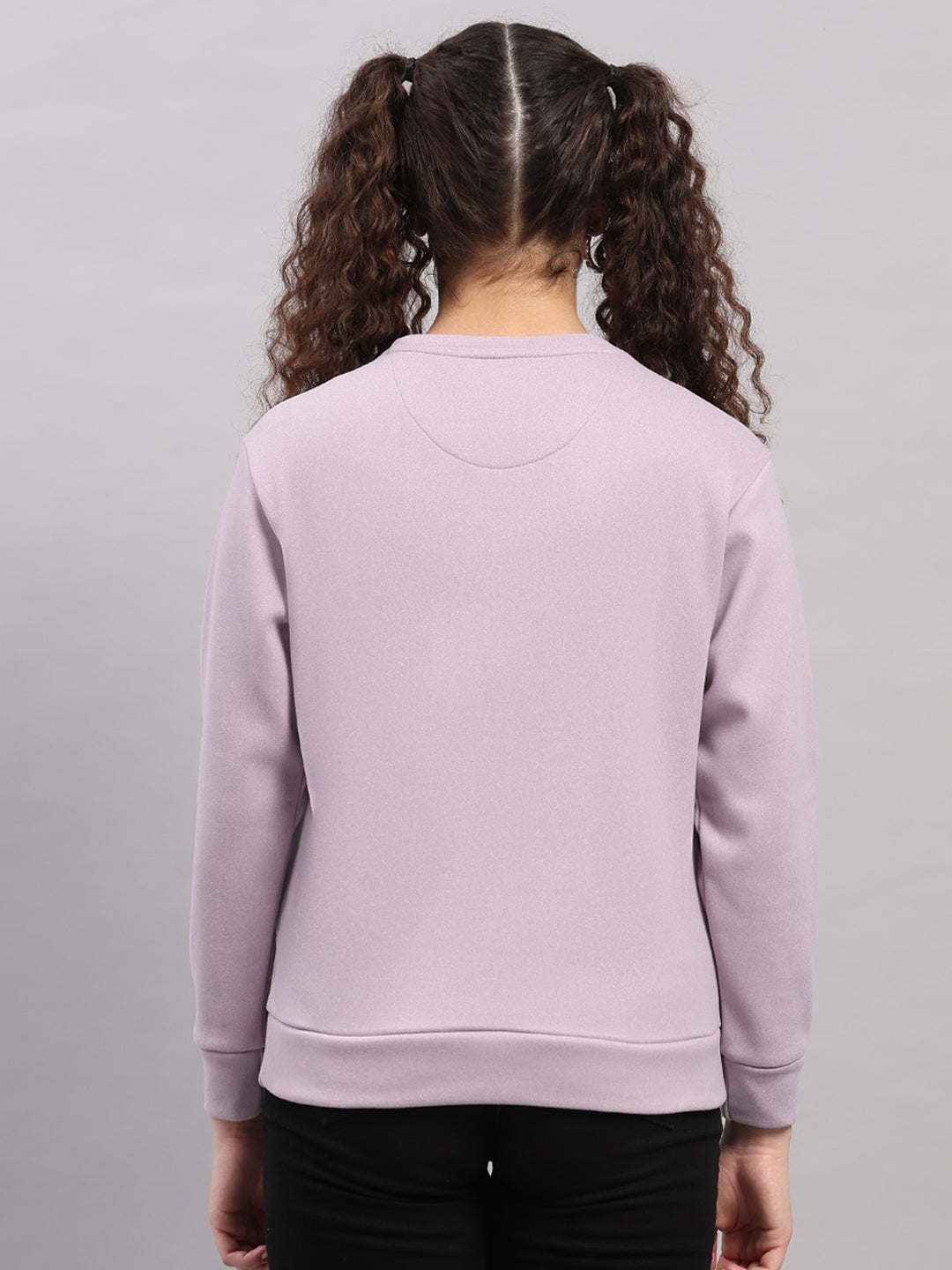 Women Purple Printed Round Neck Full Sleeve Sweatshirt