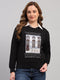 Women Black Printed Round Neck Full Sleeve Sweatshirt