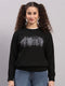 Women Black Printed Round Neck Full Sleeve Sweatshirt