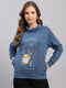 Women Blue Printed Round Neck Full Sleeve Sweatshirt