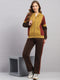 Women Mustard Printed Hooded Full Sleeve Winter Tracksuit