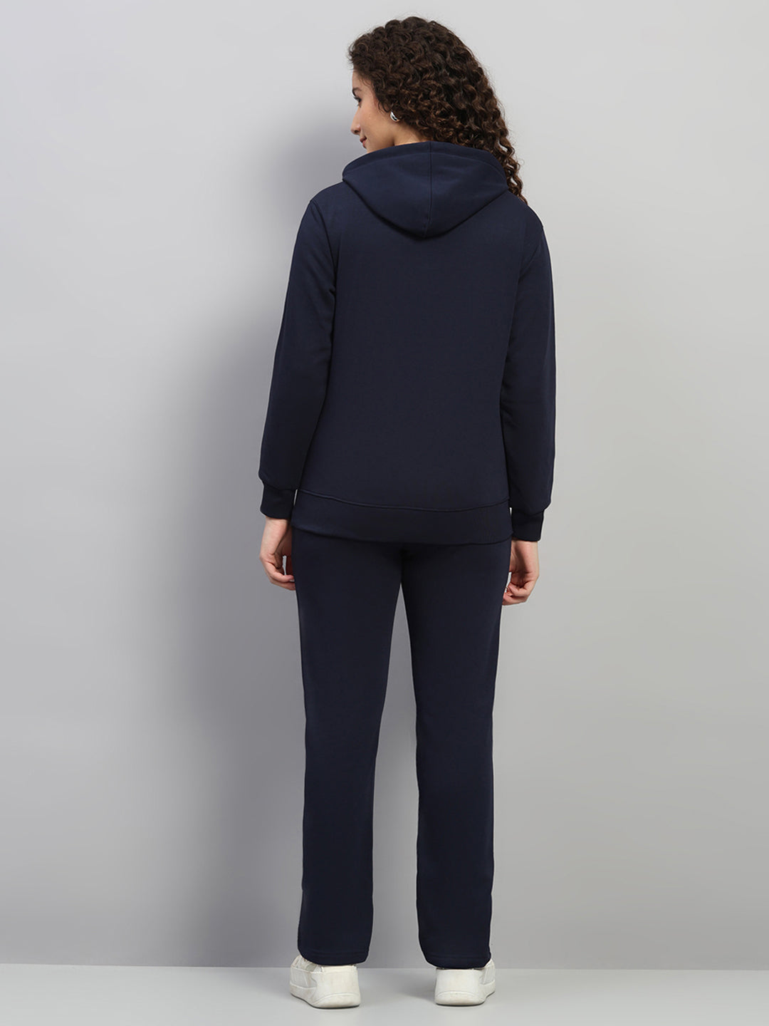 Women Navy Blue Printed Hooded Full Sleeve Cords Set