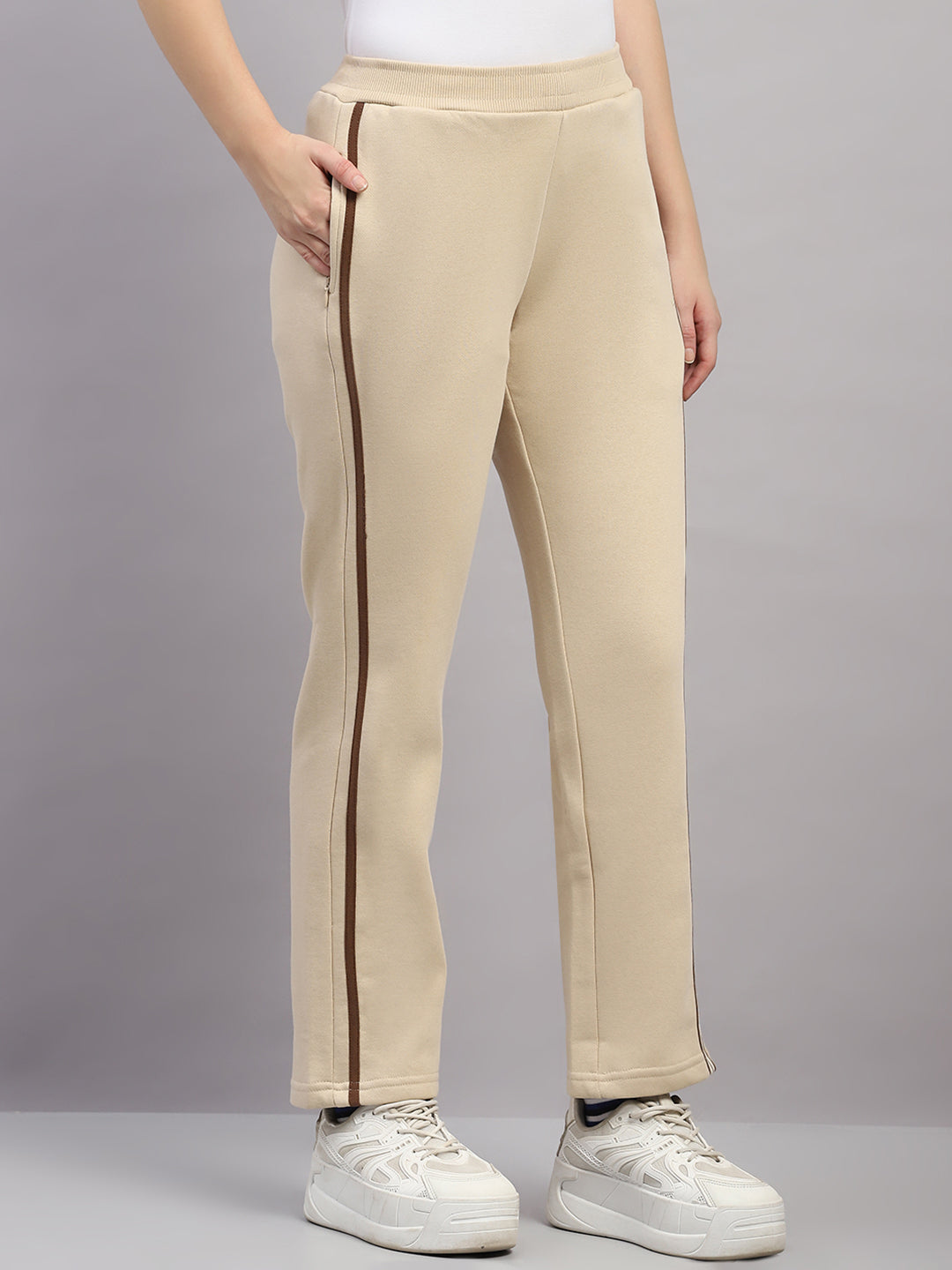 Women Beige Solid Regular Fit Winter Lower