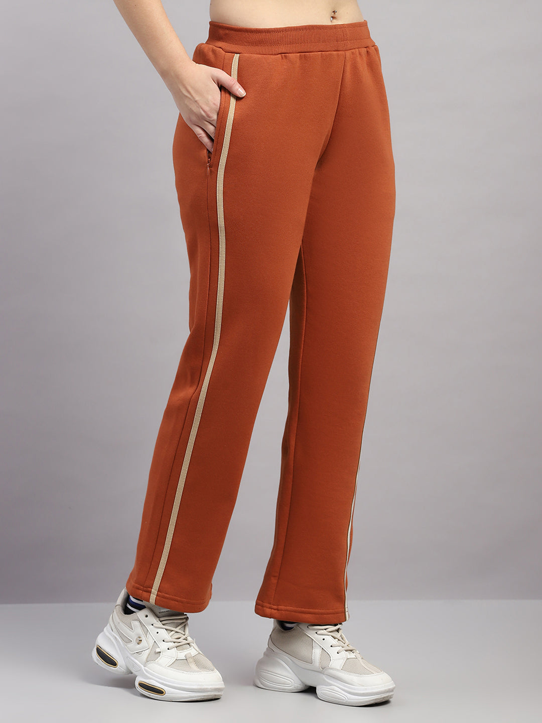 Women Rust Solid Regular Fit Winter Lower
