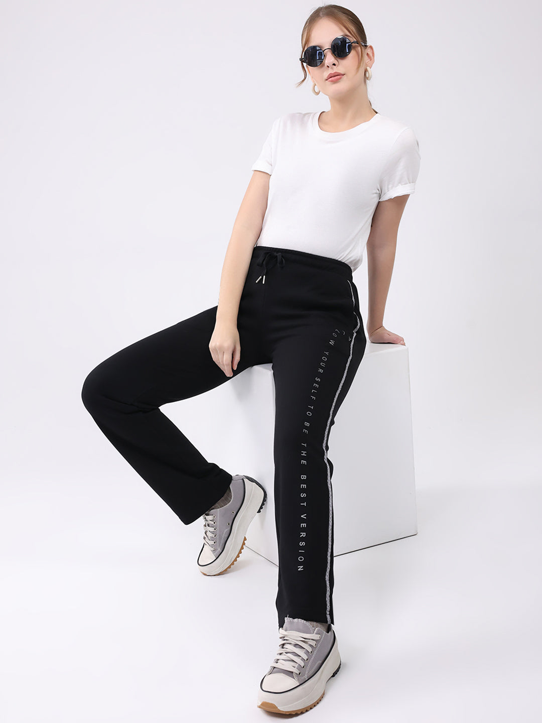 Women Black Printed Regular Fit Winter Lower