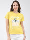 Women Yellow Printed Round Neck Half Sleeve Top