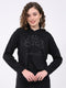 Women Black Printed Hooded Full Sleeve Winter Top