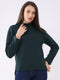 Women Dark Green Self Design Mock Neck Full Sleeve Winter Top