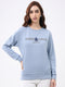 Women Blue Printed Round Neck Full Sleeve Winter Top