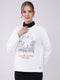 Women Off White Printed Round Neck Full Sleeve Winter Top