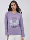 Women Purple Printed Round Neck Full Sleeve Winter Top