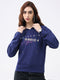 Women Navy Blue Printed Hooded Full Sleeve Winter Top