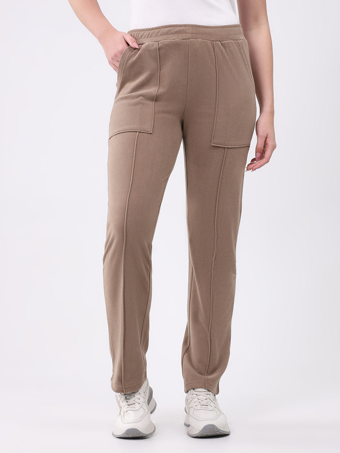 Women Khaki Solid Regular Fit Winter Lower