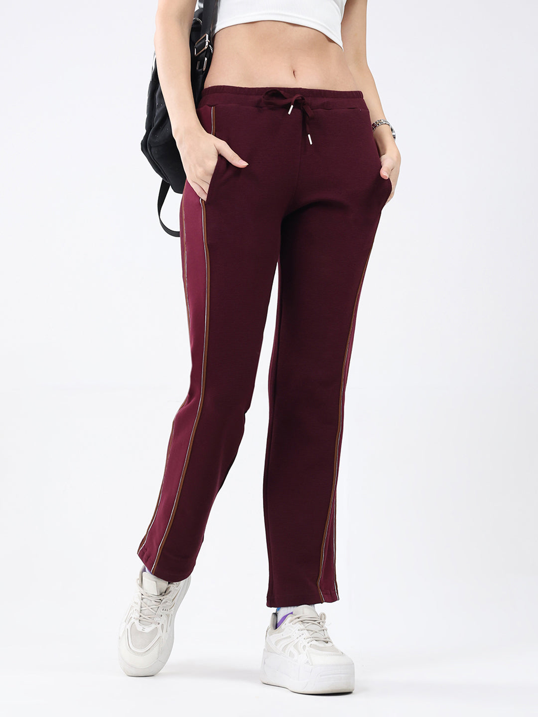 Women Maroon Solid Regular Fit Winter Lower