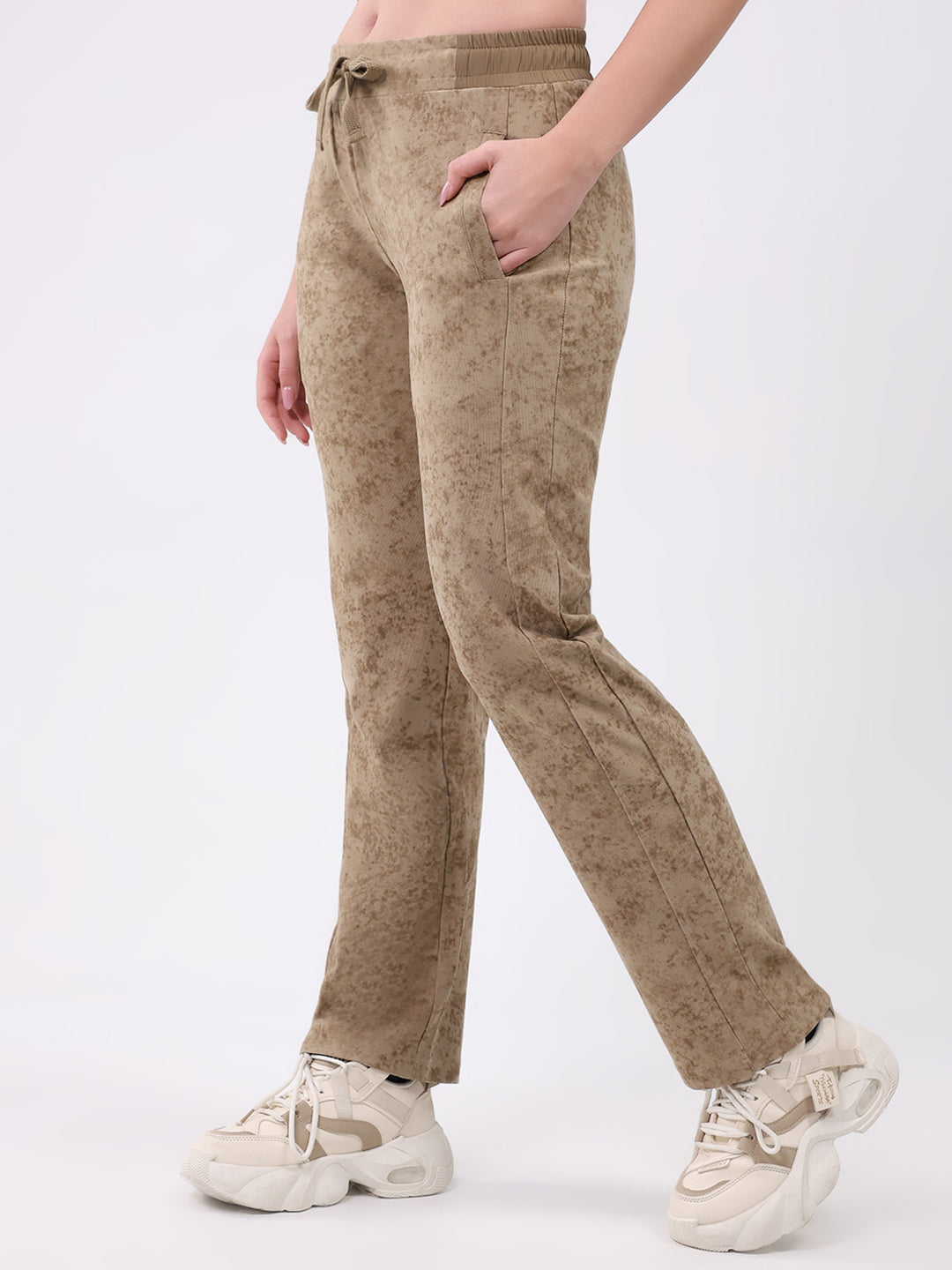 Women Beige Printed Hooded Full Sleeve Cords Set