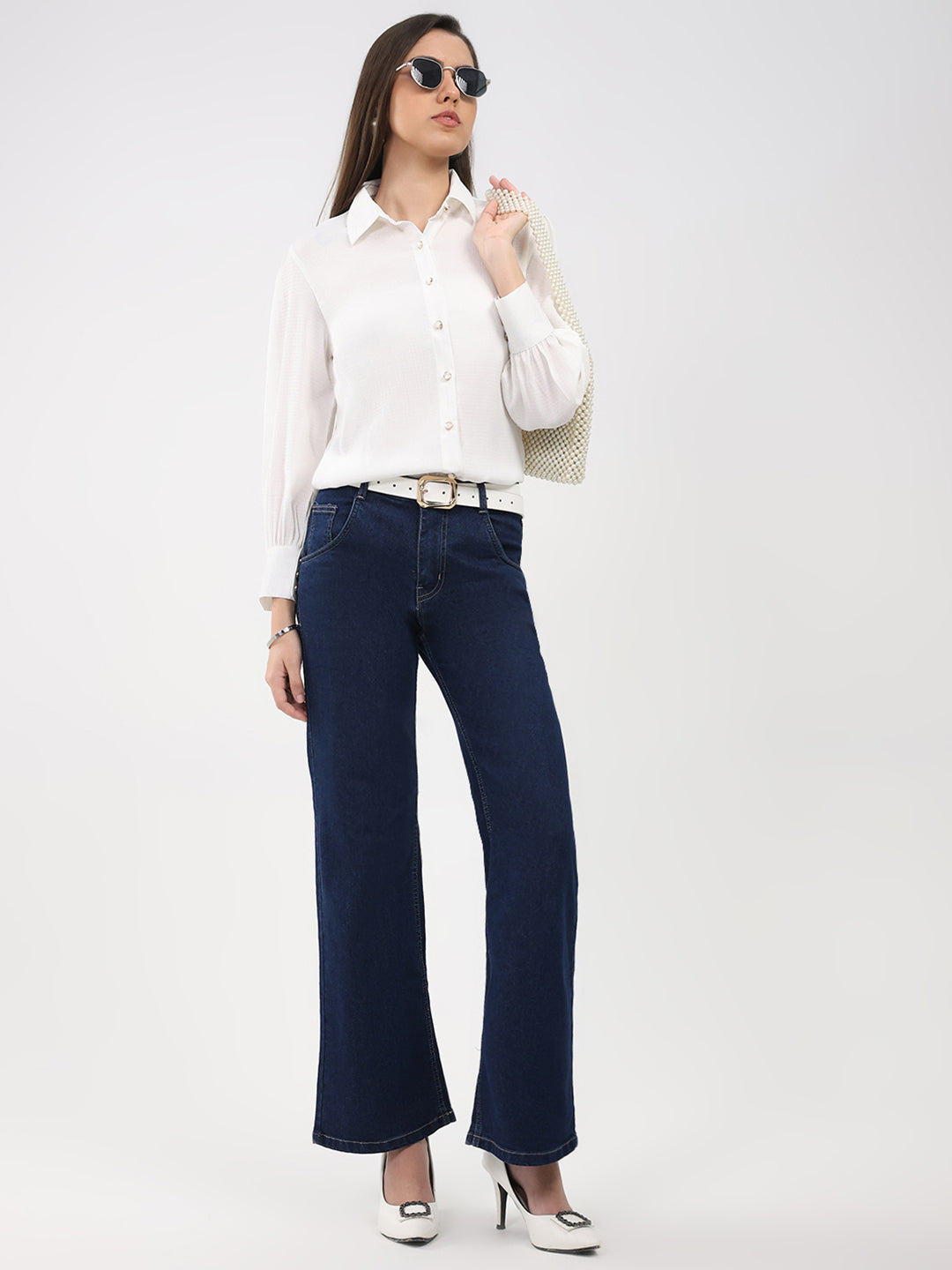 Women Off White Solid Front Open Full Sleeve Winter Top