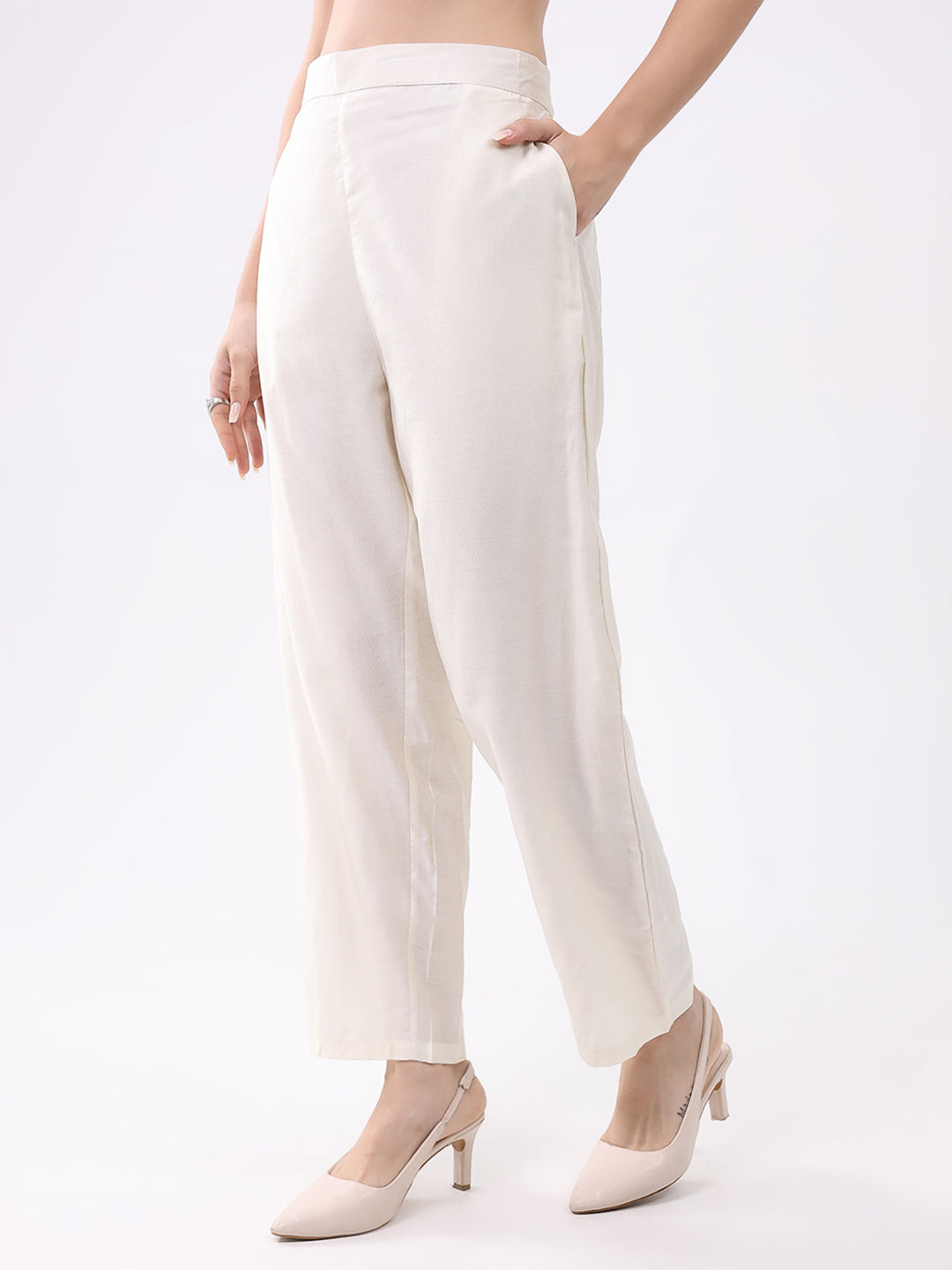 Women Cream Printed Collar 3/4th Sleeve Cords Set