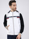 Men White Solid Detachable Hood Sleeveless Jacket