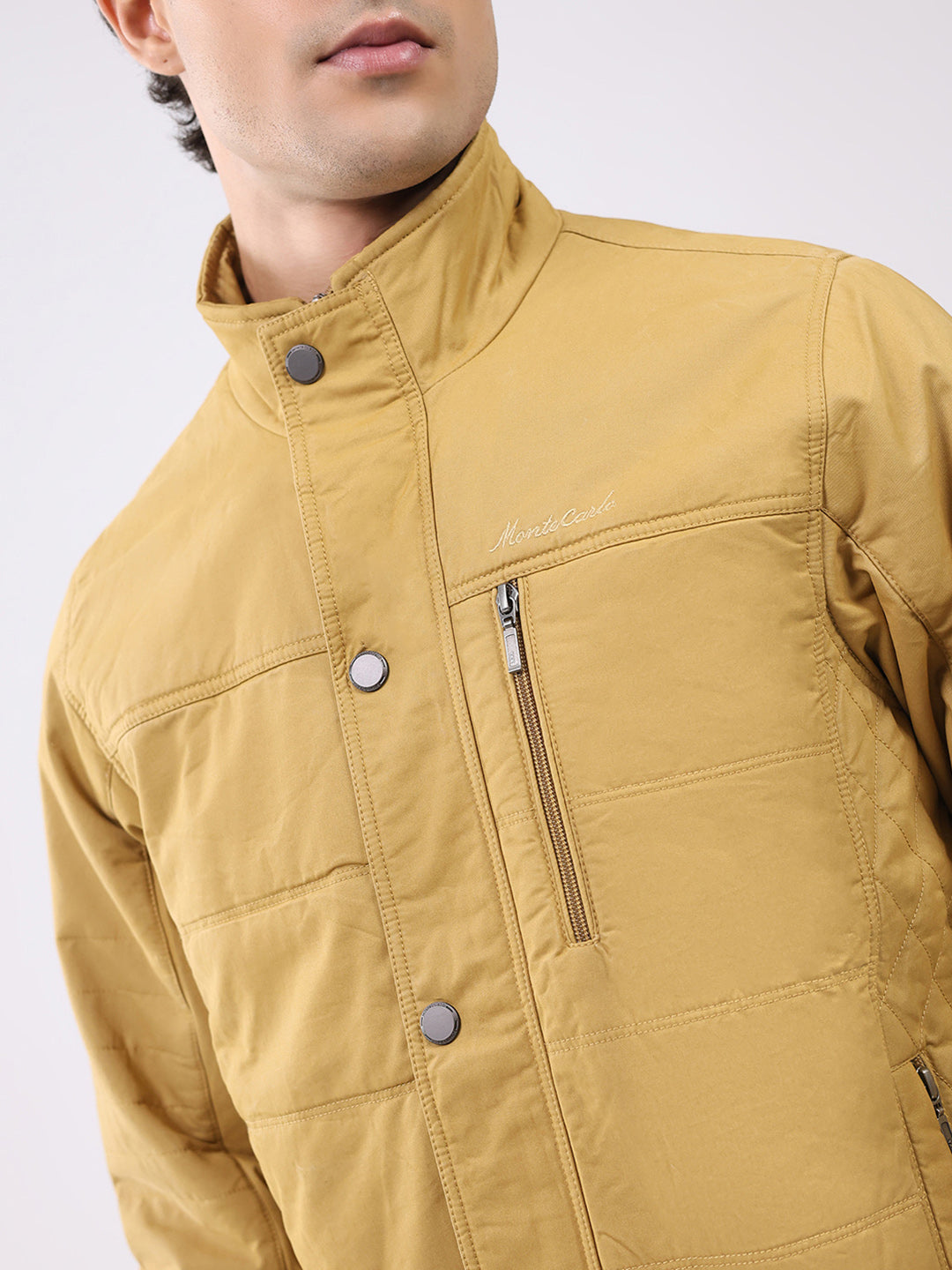 Men Yellow Solid Collar Full Sleeve Jacket