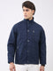 Men Navy Blue Solid Collar Full Sleeve Jacket