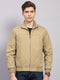 Men Khaki Solid Collar Full Sleeve Jacket
