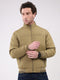 Men Khaki Solid Collar Full Sleeve Jacket