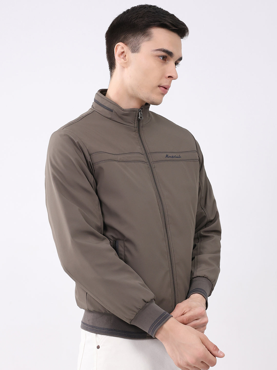 Men Brown Solid Collar Full Sleeve Jacket