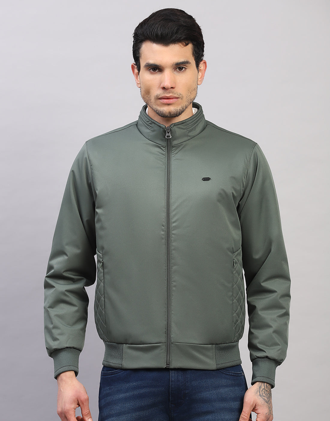 Men Green Solid  Full Sleeve Jacket
