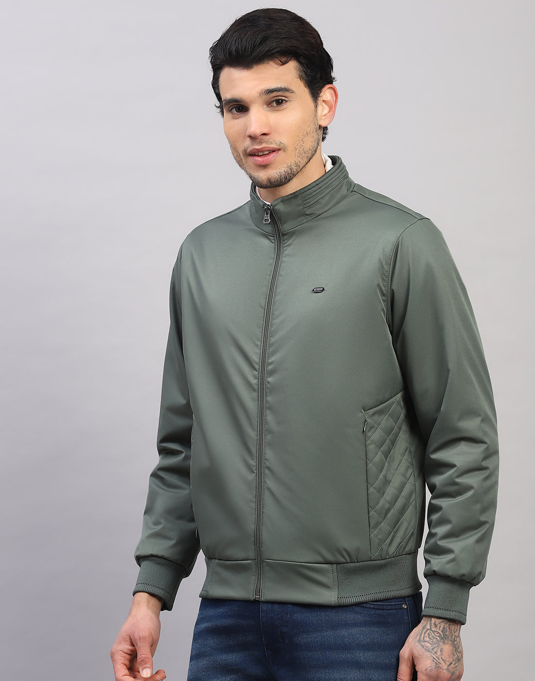 Men Green Solid  Full Sleeve Jacket