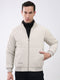 Men Cream Solid Mock Neck Full Sleeve Jacket