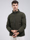 Men Olive Solid Mock Neck Full Sleeve Jacket