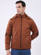 Men Tan Solid Hooded Full Sleeve Jacket