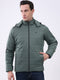 Men Green Solid Hooded Full Sleeve Jacket