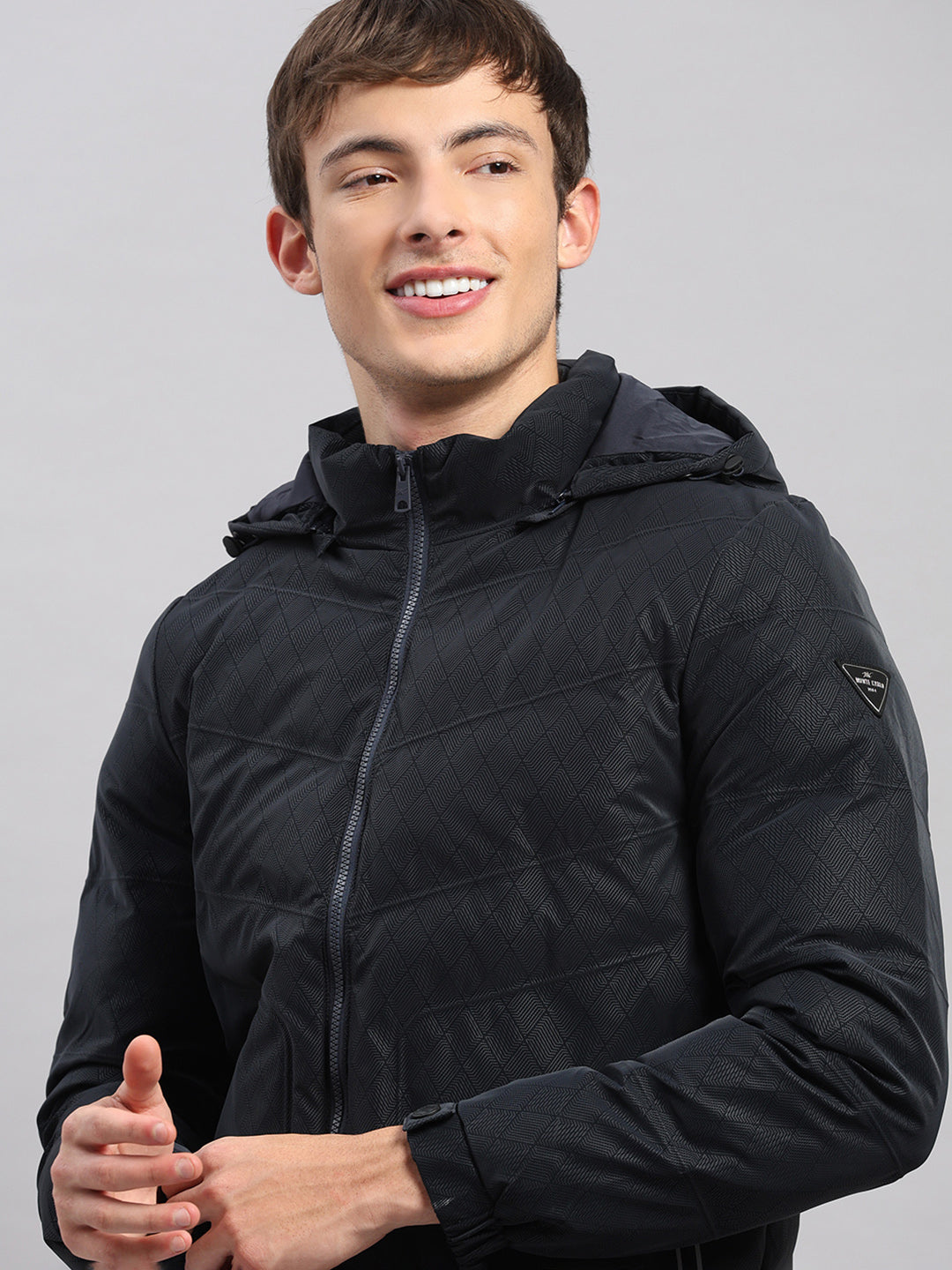 Men Navy Blue Solid Hooded Full Sleeve Jacket