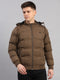 Men Brown Solid Hooded Full Sleeve Jacket